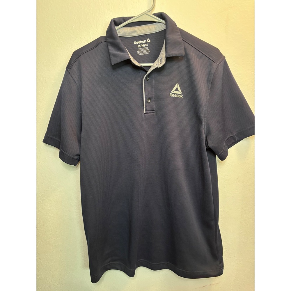 Reebok Mens Navy Blue Short Sleeve Performance Polo Shirt Size Medium Delta Logo